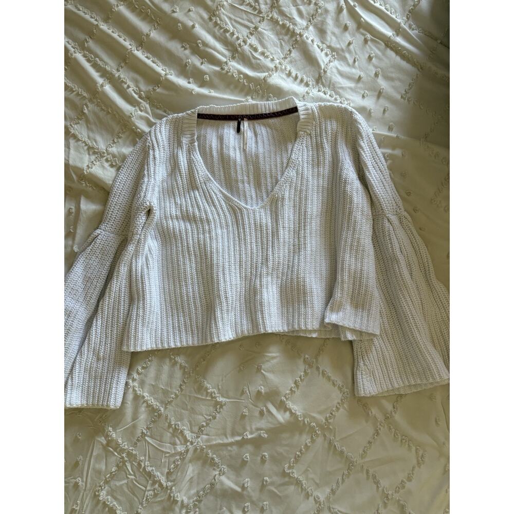 Free People White Bell Sleeve Cropped Knit Sweater XS